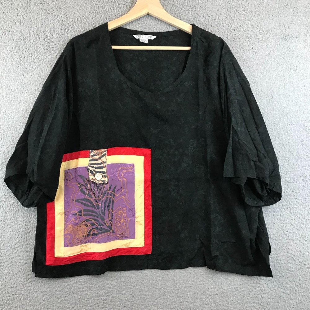 Kupu Kupu Flowy Black Floral Boho Blouse size M